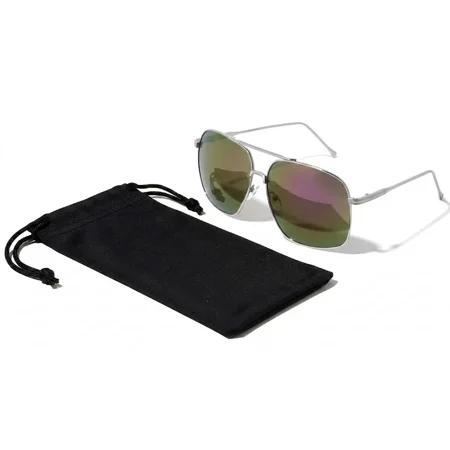 New Classic XL Frame Metal Aviator Pilot Casual Oversize Sunglasses silver with purplish lens with pouch