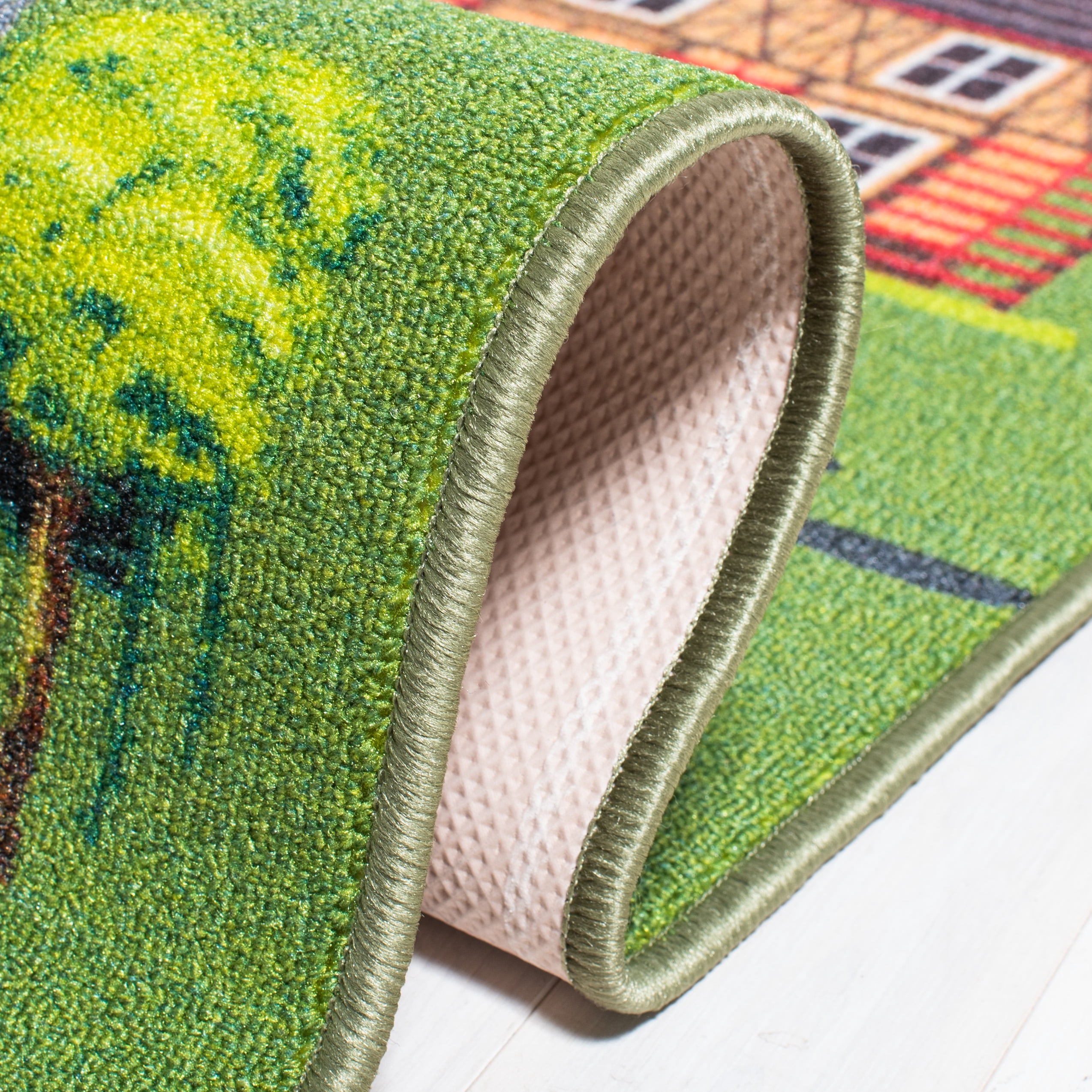 SAFAVIEH Kids Playhouse Ranch Crossroads Machine Washable Area Rug, Dark Green/Light Grey, 5'5" x 7'7"