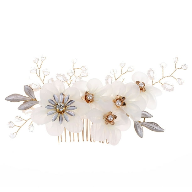Peine para el cabello de boda, exquisito peine de gasa de seda hecho a mano con flores y perlas, accesorios para el cabello para novias.