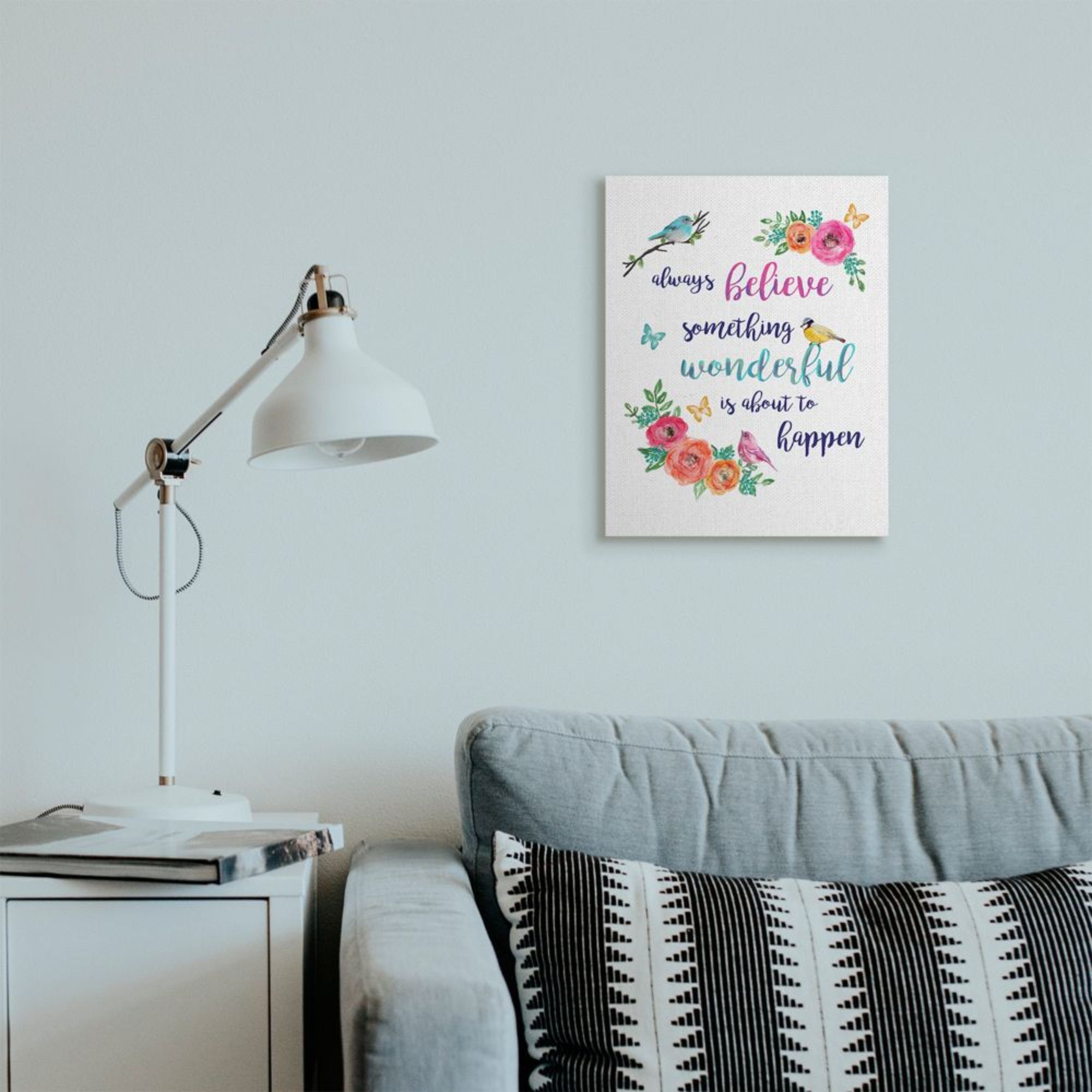 Stupell Industries Something Wonderful to Happen Phrase Cute Spring Birds Design by Lisa Lane, 16" x 20"
