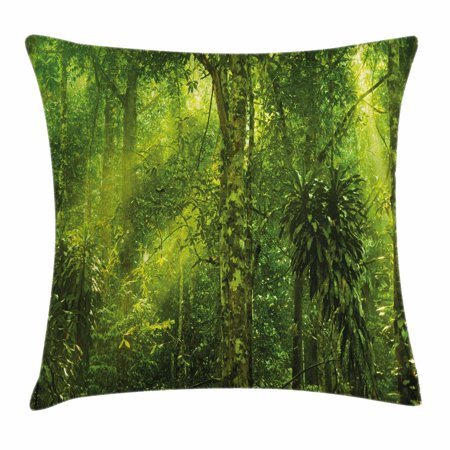 Lots Of Cushions Plant Throw Pillow Cushion Cover, Tropical Tranquil Place with lots of Green Trees Earthly Places Untouched Jungle, Decorative Square Accent Pillow Case, 18 X 18 Inches, Apple Green, by Ambesonne ()