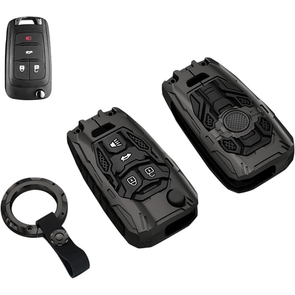 Key Fob Cover Compatible with Chevrolet Camaro Cruze Malibu Equinox Trax Volt Impala Sonic Spark Aveo Orlando GMC Terrain Buick Regal Encore EncoreVerano Allure 2012-2026 4 Button Keychain,Gun Black