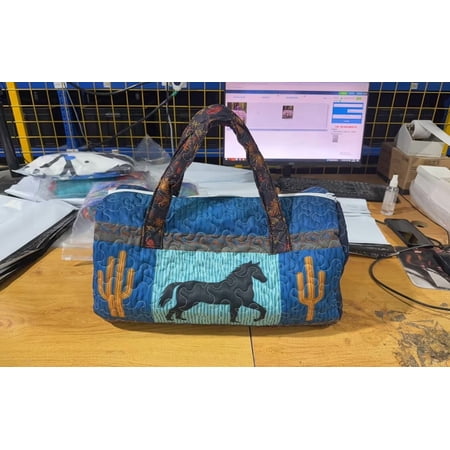 MOAOASPER Western Quilted Horse Duffle Bag with Cactus Embroidery, Soft Cotton Travel Weekender Tote with Dual Handles, Spacious Carryall for Overnight Trips and Gym