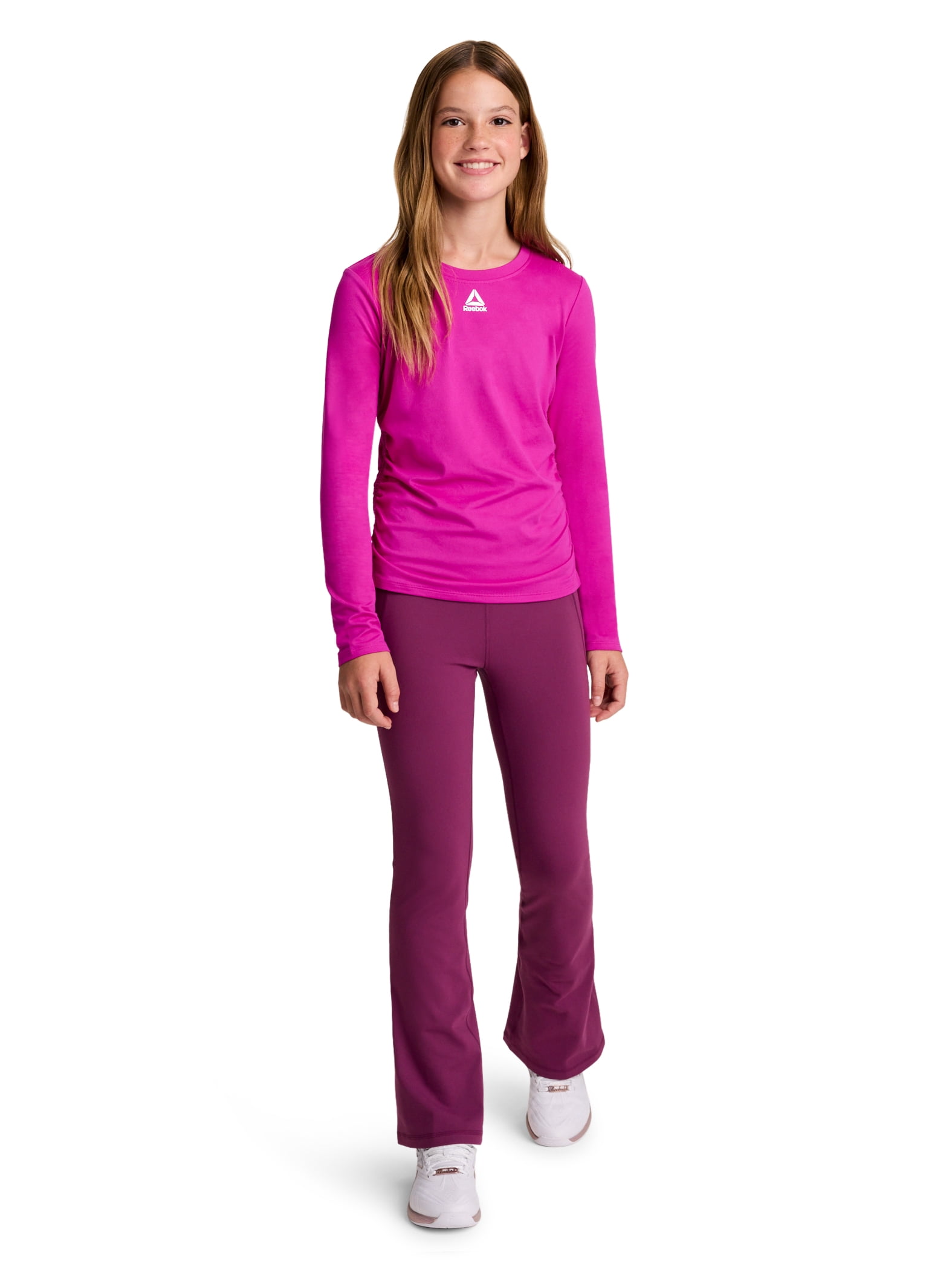 Reebok Girl's Legacy Side Ruched Long Sleeve Performance Top, Sizes 4-18