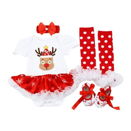 

Christmas Clothes Baby Girls Christmas Skirt+Leg Warmers+Shoes+Headband 4Pcs Outfit Set