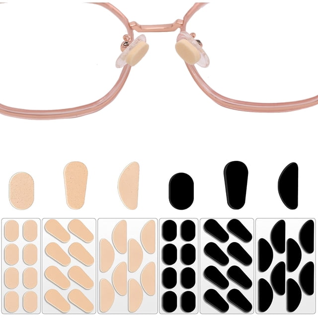 ZHAOCHENG Seis Piezas y 24 Pares (Tono de Piel y Negro) Almohadillas Nasales para Anteojos, Almohadillas Nasales Adhesivas Antideslizantes para Aliviar la Presión para Anteojos y Gafas de Sol