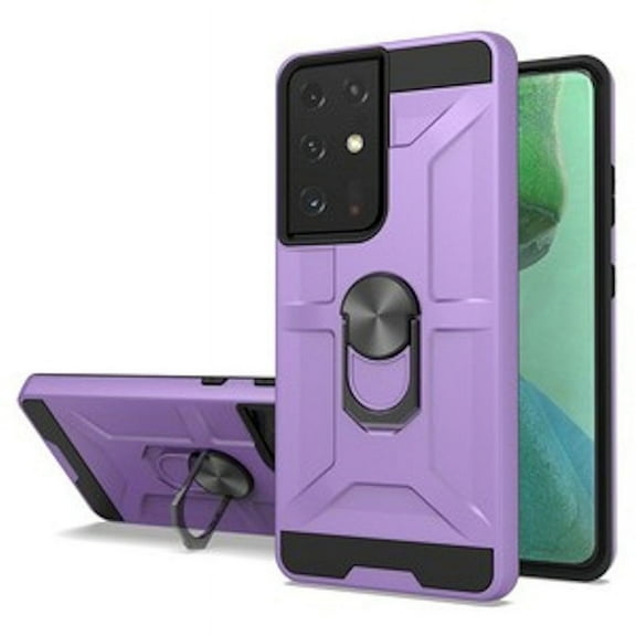 Dynamic Dual Layer Hybrid Case with Ring Holder for Samsung Galaxy S21 Ultra 5G - Purple