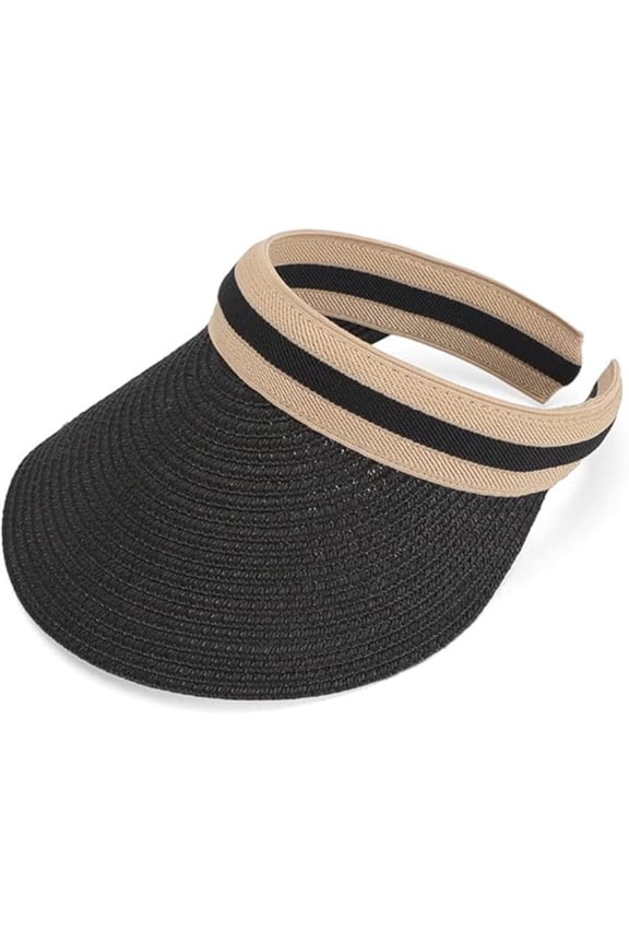 Straw Sun Visor, Ponytail-Friendly UV Protection Visor Hat for Women, Summer Beach