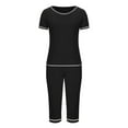 thumbnail image 4 of Virmaxy Womens Casual Sleepwear Pajamas Set Summer Round Neck Loose Pajamas 2 Piece Short Sleeve Solid Color T-Shirt Top Elastic Waist Tie Pocket Capri Pants Casual Set Black L, 4 of 9