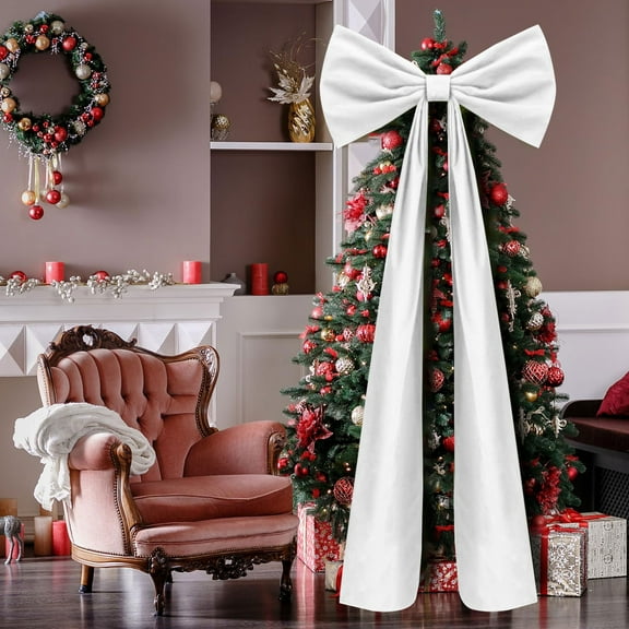 Giant Bow Decor Christmas Tree Topper,20 x 71 Inches Christmas Extra Large Satin Bows,Giant Xmas Tree Toppers Bows for Home Wreath Birthday Wedding Party Decorations(White)