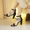 thumbnail image 6 of CQONEPT Rhinestones Sandals for Womens Dressy, Open Toe Ankle Strap Low Block Chunky Heels Sandals Sparkly Crystal Sandals Heels Shoes for Party Wedding Size 5.5 Black, 6 of 8