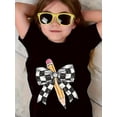 thumbnail image 1 of Girls' T-Shirt - School-Themed Graphic Tee with Fun Pencil & Checkered Bow Design, Soft Stretchy Cotton Fabric for Back-to-School, Everyday & Party Wear - Machine Washable, Schoolwear Essenti, 1 of 3