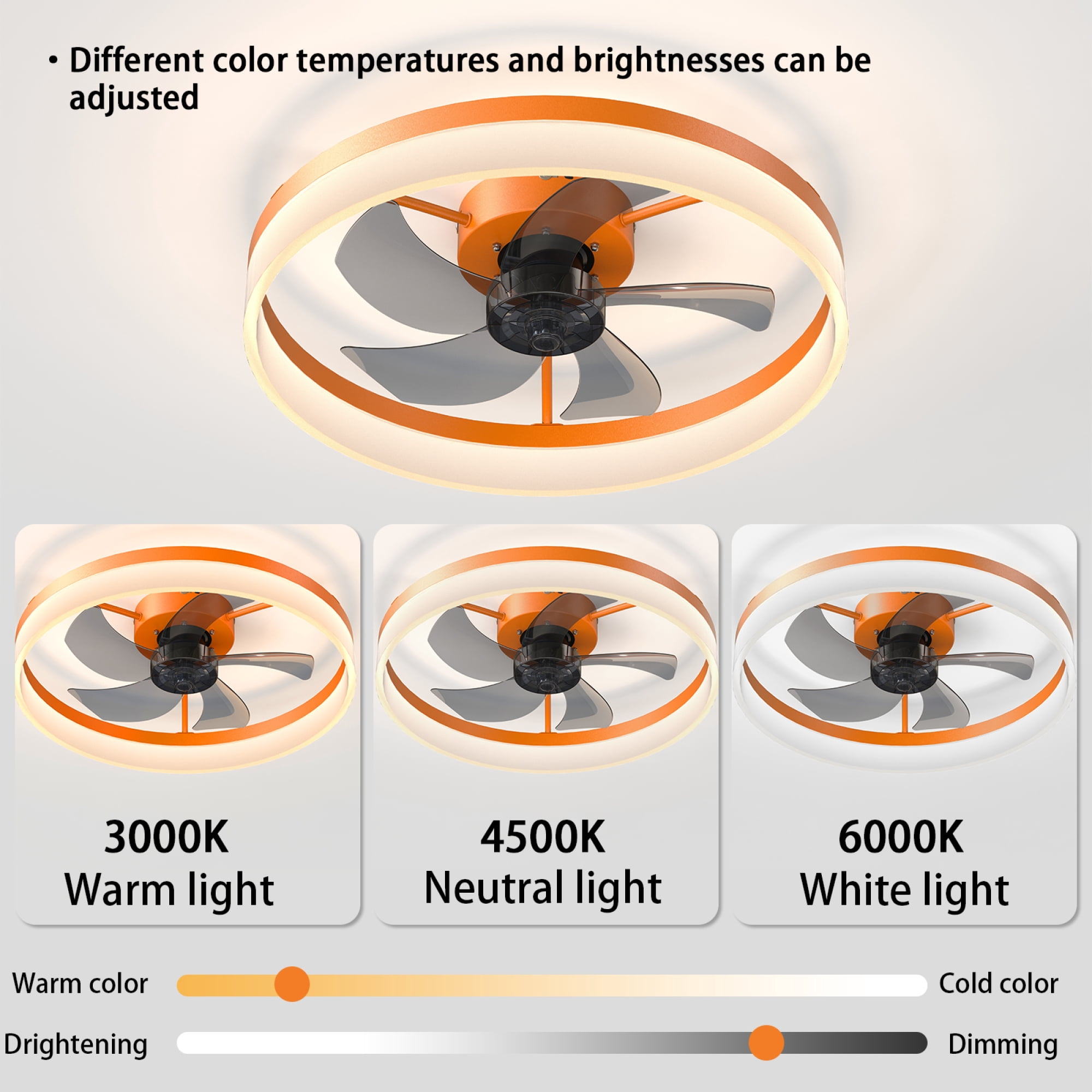 Leumius Ceiling Fans with Lights Dimmable LED Embedded Installation of Thin Modern Ceiling Fans or Bedroom, Kids Room, Study Room Light Orange
