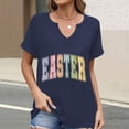 thumbnail image 2 of Corto para las Mujeres Casual Verano 2025 Pascua Impresión V-Cuello Camiseta, Ligero 95% Poliéster 5% Spandex Top para Toda la Temporada Hogar Y Diario, 2 of 7