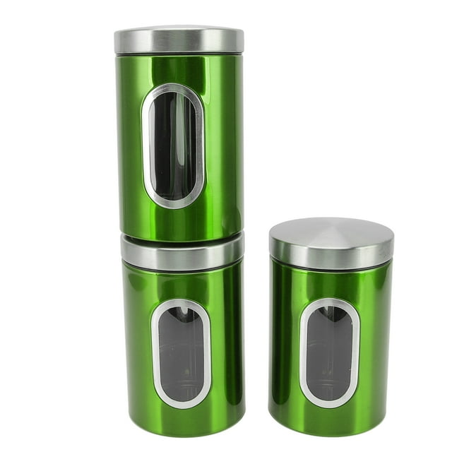 Stainless Steel Canisters Set for Kitchen with Glass Window and Airtight Lid,Stainless Steel Kitchen Canister for Farmhouse Decor Countertop Pantry Organizer