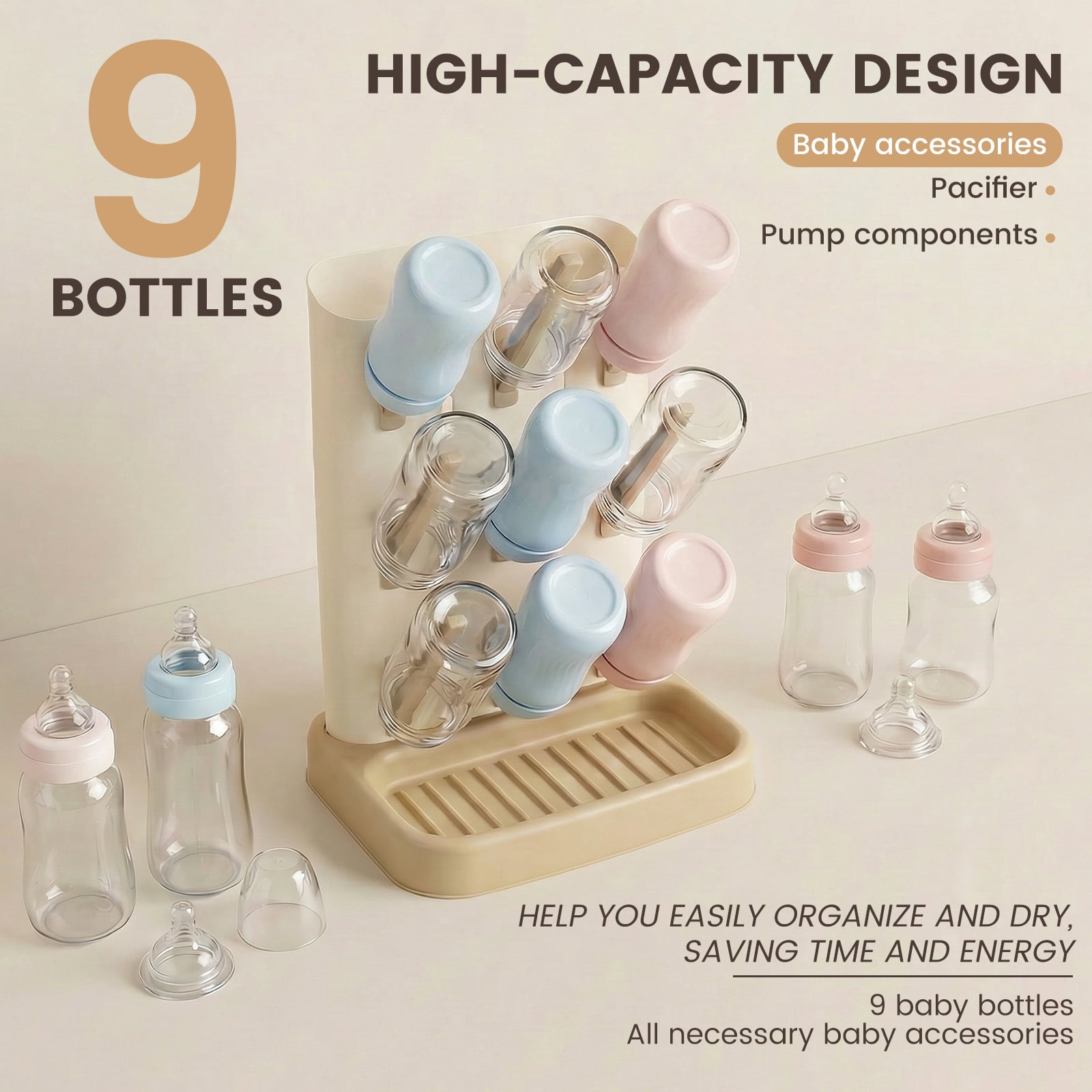 Bottle Drying Rack with 20 Hooks Space Saving Kitchen Bottles Rack Dryer Vertical Bottle Holder Organizer for Countertop Storage Accessories