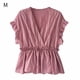 thumbnail image 1 of Camisa De Mujer Con Cuello En V Manga Corta Blusa De Rayas Con Volantes Top Casual, Rosa, M Noticed AP001462-13, 1 of 7