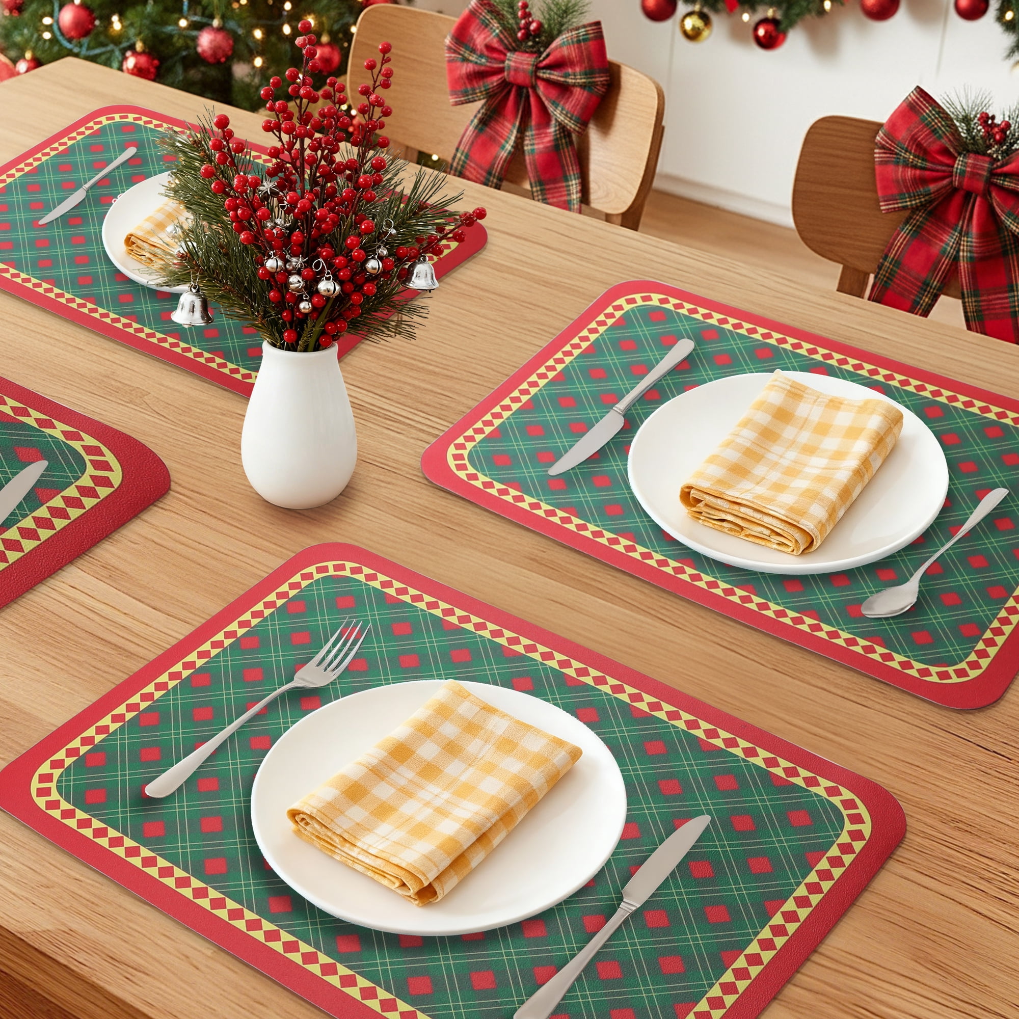 Unique Bargains Set of 6 Washable Leather Placemats Kitchen Table Mat Green