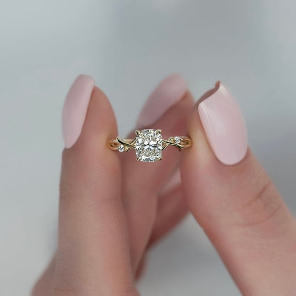 Solitaire Brilliance 1CT Elongated Cushion Moissanite Nature Inspired Ring for Women 10k Yellow Gold Ring Size 4