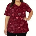 thumbnail image 3 of Dwralegc Valentines Day Scrubs for Women V Neck T Shirts Heart Pattern Short Sleeve Nursing Lightweight Top with 2 Pockets Workwear Wine XL, 3 of 5