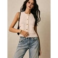 thumbnail image 4 of Womens Cropped Sweater Vest Sleeveless Button Ribbed Knit Crew Neck Cardigan Vests Top with Pockets Cream White M, 4 of 10