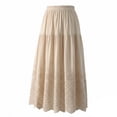 thumbnail image 5 of Gytharion Flowy Boho Maxi Skirt for Women Trendy Solid Lace Embroidery Eyelet Elastic High Waist Skirt Summer Casual Tiered A-Line Swing Beach Long Skirt, 5 of 6