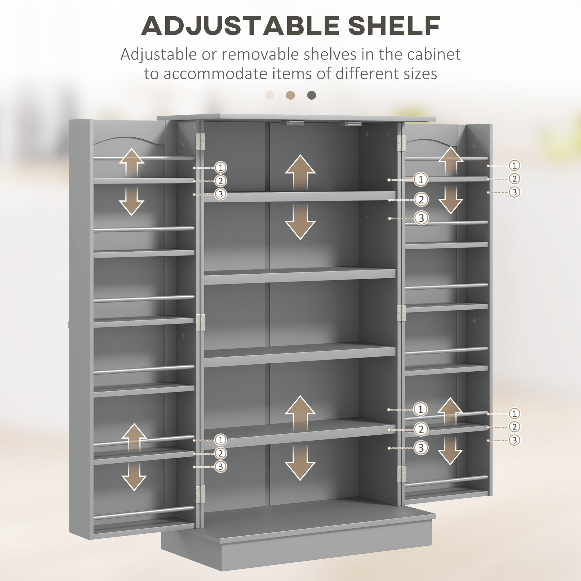 HOMCOM 41" Kitchen Pantry, 2-Door Kitchen Cabinet with 5-tier Storage Shelving, 12 Spice Racks and Adjustable Shelves for Dining Room, Gray