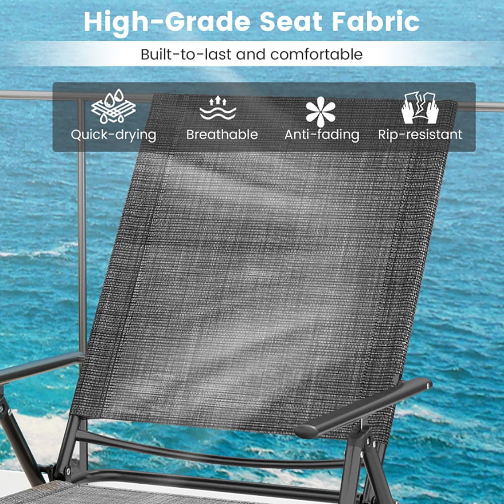Aimee Lii 2 Piece Patio Folding Chaise Lounge Chairs Recliner with 6-Level Backrest, Patio Loungers, Gray