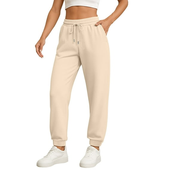 dGslk Women's High Waist Sweatpants with Drawstring, Casual Loose Fit Joggers Pants, Soft Comfy Lounge Pants for Workout, Running, Yoga Beige L