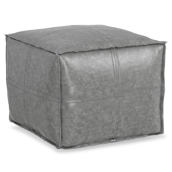 Simpli Home Simpli Home Brody 18 inch Wide Boho Square Pouf in Distressed Grey Vegan Faux Leather