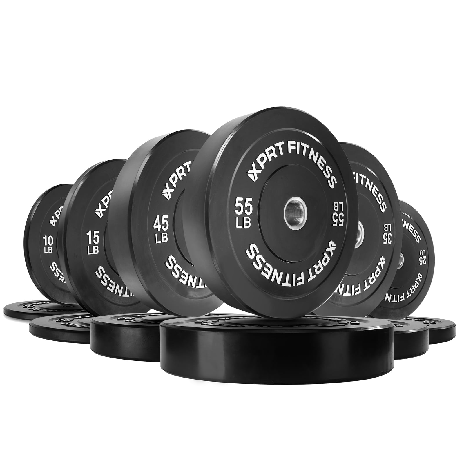 XPRT Fitness Olympic 2-Inch Black Rubber Coated Bumper Plates 15 lb. Pair