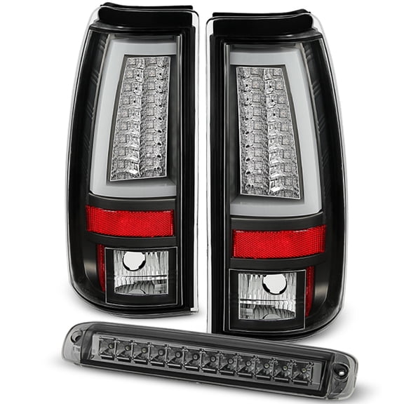 AKKON - For 2003-2006 Silverado Sierra 1500 2500HD 3500 Black LED Tube Tail Lights  Smoked 3Rd Brake Cargo Lamps