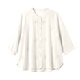 thumbnail image 4 of Rhuody Womens Tops Embroidered Linen Shirt For Summer Boho Blouse With Three Quarter Sleeve Crewneck Tee Versatile Clothing White L, 4 of 9