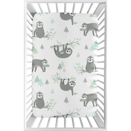 UPC: 0846480071464 | Aqua and Grey Sloth Collection Sloth Mini Fitted Crib Sheet
