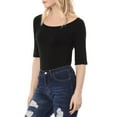 thumbnail image 6 of INSPIRE CHIC Women's Boat Neck Tops Half Sleeves Fitted Layering Soft T-Shirt S Black, 6 of 9