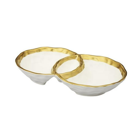 

Classic Touch WPD538 Porcelain Round Double Bowl with Gold Rim White