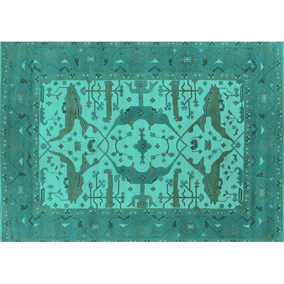 Ahgly Company Indoor Rectangle Oriental Turquoise Blue Industrial Area Rugs, 2' x 5'