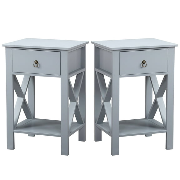 Ktaxon Set of 2 Nightstands for Bedroom Rustic Bedside End Tables with Drawer Storage,Gray