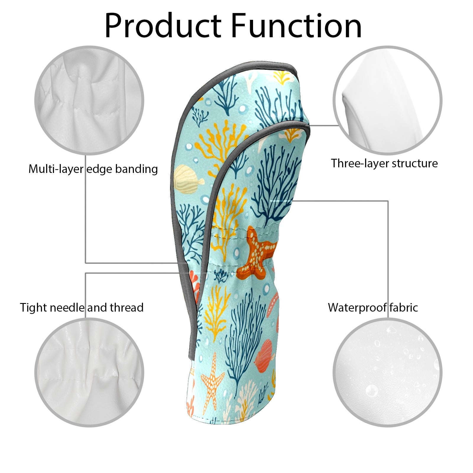 Golf Club Covers PU Leather Waterproof Head Covers for Fairway Woods Hybrids Colorful Coral Pattern Unisex Fits Most Brands
