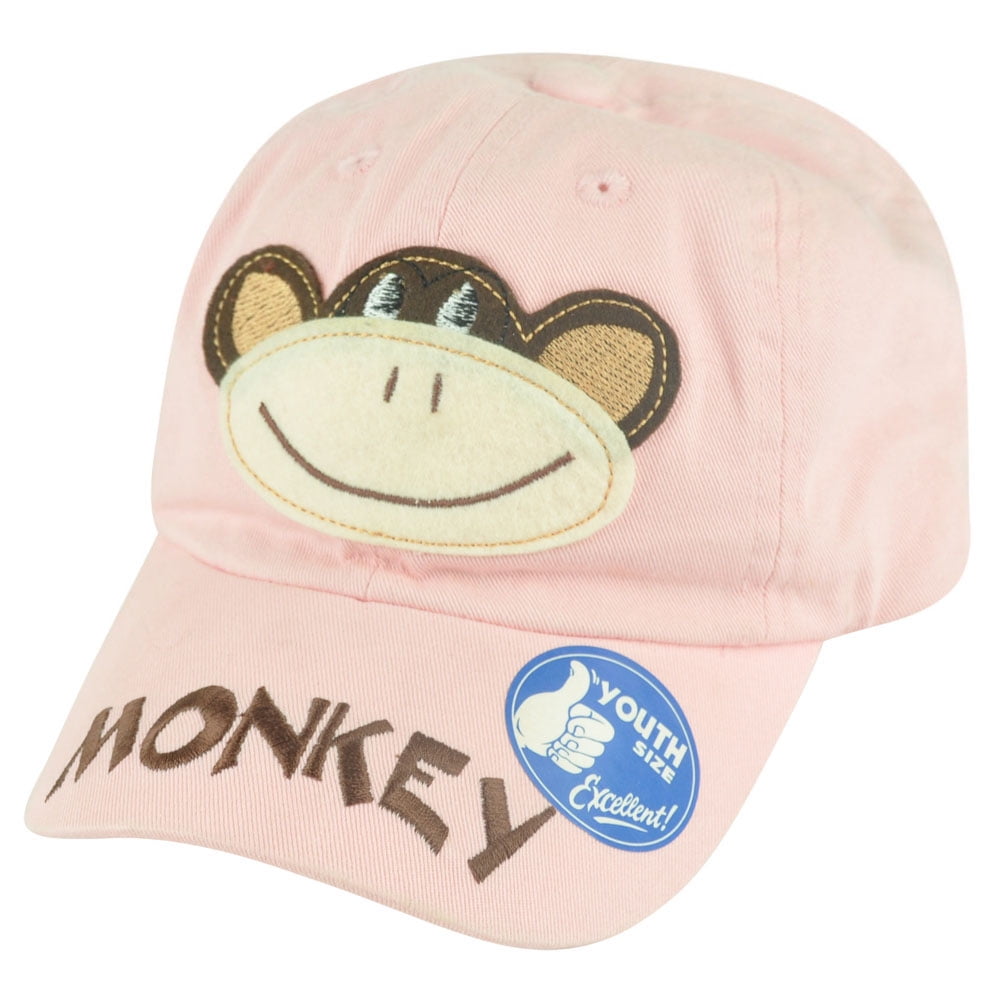 Monkey Animal Colorado Garment Wash Relaxed Hat Cap Pink Youth Child