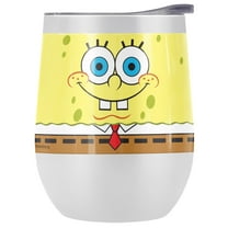 Spongebob Official Dual Face 12 oz Stemless Tumbler, Stainless Steel Travel Cup|Lake Tumbler|Insulated with Leak Resistant Slide-Lock Lid, White