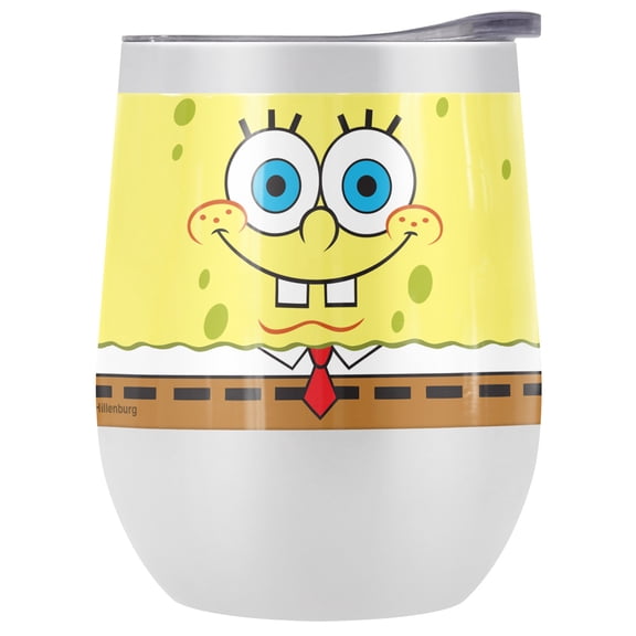 Spongebob Official Dual Face 12 oz Stemless Tumbler, Stainless Steel Travel Cup|Lake Tumbler|Insulated with Leak Resistant Slide-Lock Lid, White