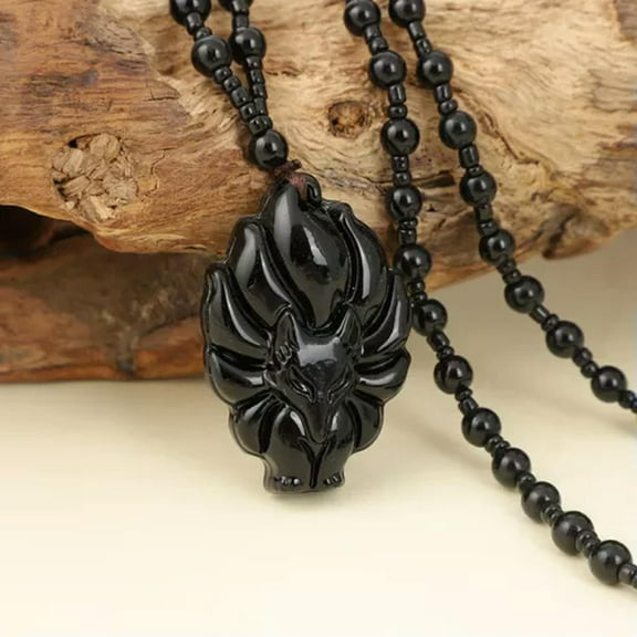 GKNET Fashion Fox Pendant Necklace Chinese Amulet Nine Tailed Fox Necklace Delicate Jewelry WY4-Black-