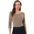 thumbnail image 1 of Blusa Estampado De Pata De Gallo Manga 3/4 Cuello Del Barco Oficina Trabajo Para Mujer Marrones L, 1 of 4