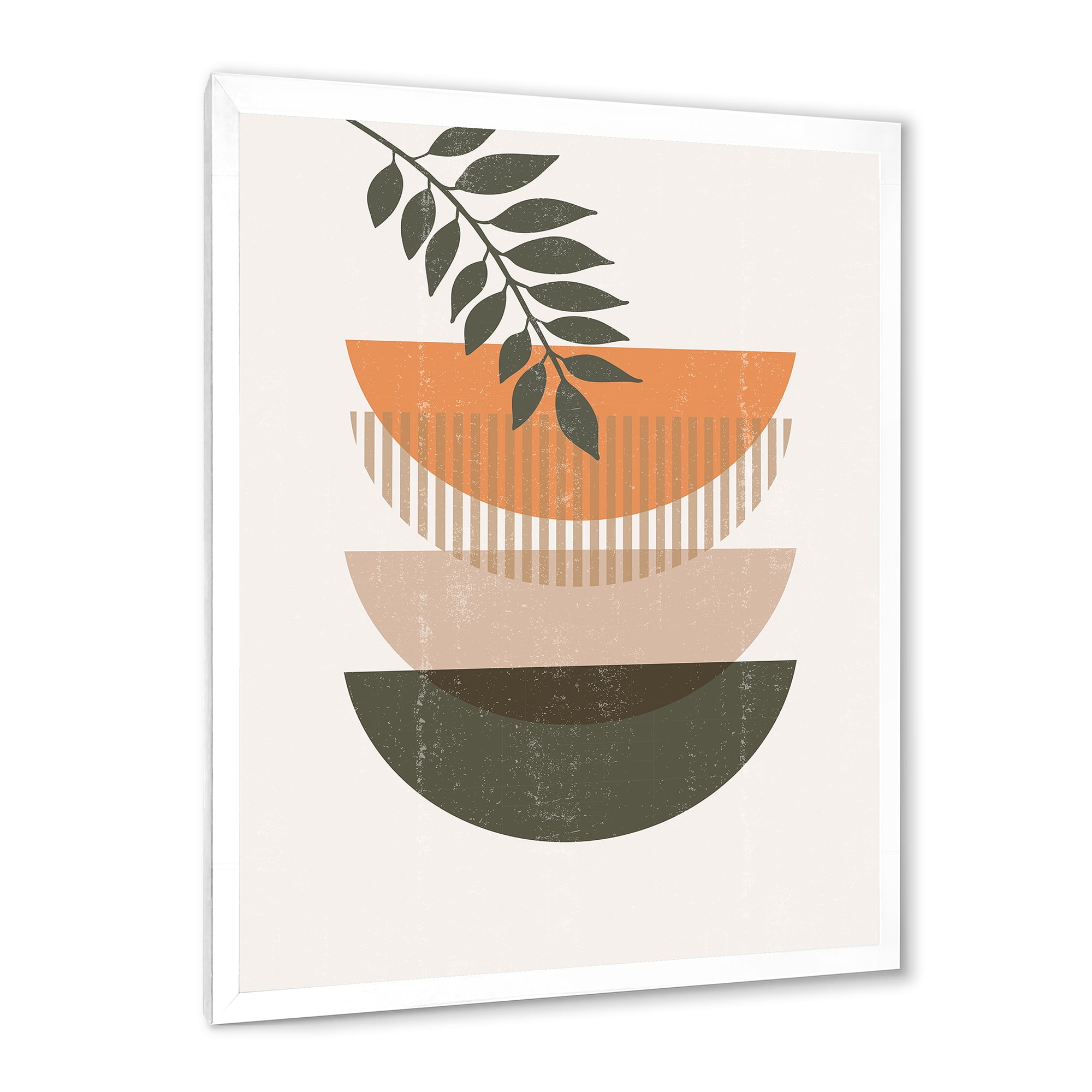 Designart 'Abstract Geometrical Moon and Sun With Leaf II' Modern Framed Art Print