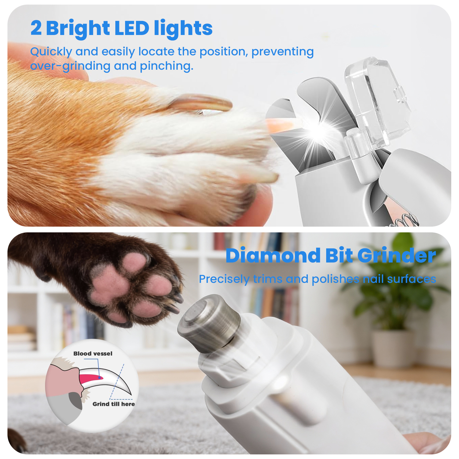 Absoke 2-in-1 Dog Cat Nail Clipper and Grinder with LED Lights photo 6