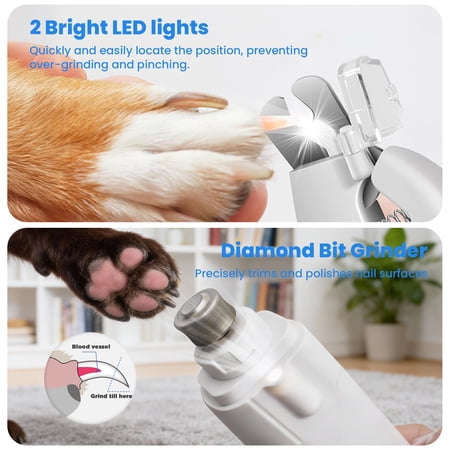ABSOKE 2-IN-1 DOG CAT NAIL CLIPPERS AND GRINDER WITH 2 LED LIGHTS ,SPLASH GUARD,USB RECHARGEABLE FOR SMALL MEDIUM LARGE DOGS CATS