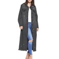 thumbnail image 2 of Women's Classic Distressed Cotton Denim Button Up Oversized Long Jean Jacket (Black, L), 2 of 4