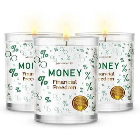 Magnificent 101 Set of 3 Long-Lasting Money Financial Freedom Smudge Candles | 10.5 Oz - 42-Hour Burn | Made with Soy Wax and Sage Herbs | Ideal for House Energy Cleansing & Manifestation