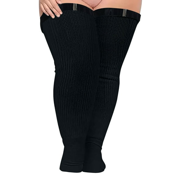 Sales 2026 Women Thigh High Socks Under $8 GIJNRIUIUA Black Knee-High Socks Women Soild Plus Size Over Knee Cotton Socks Extra Long Extra Thick Thigh Socks Tall Socks with Elastic No Slip Belt